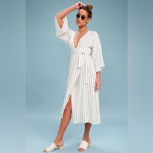 Billabong Robe Life Black and White Striped Wrap Midi Dress